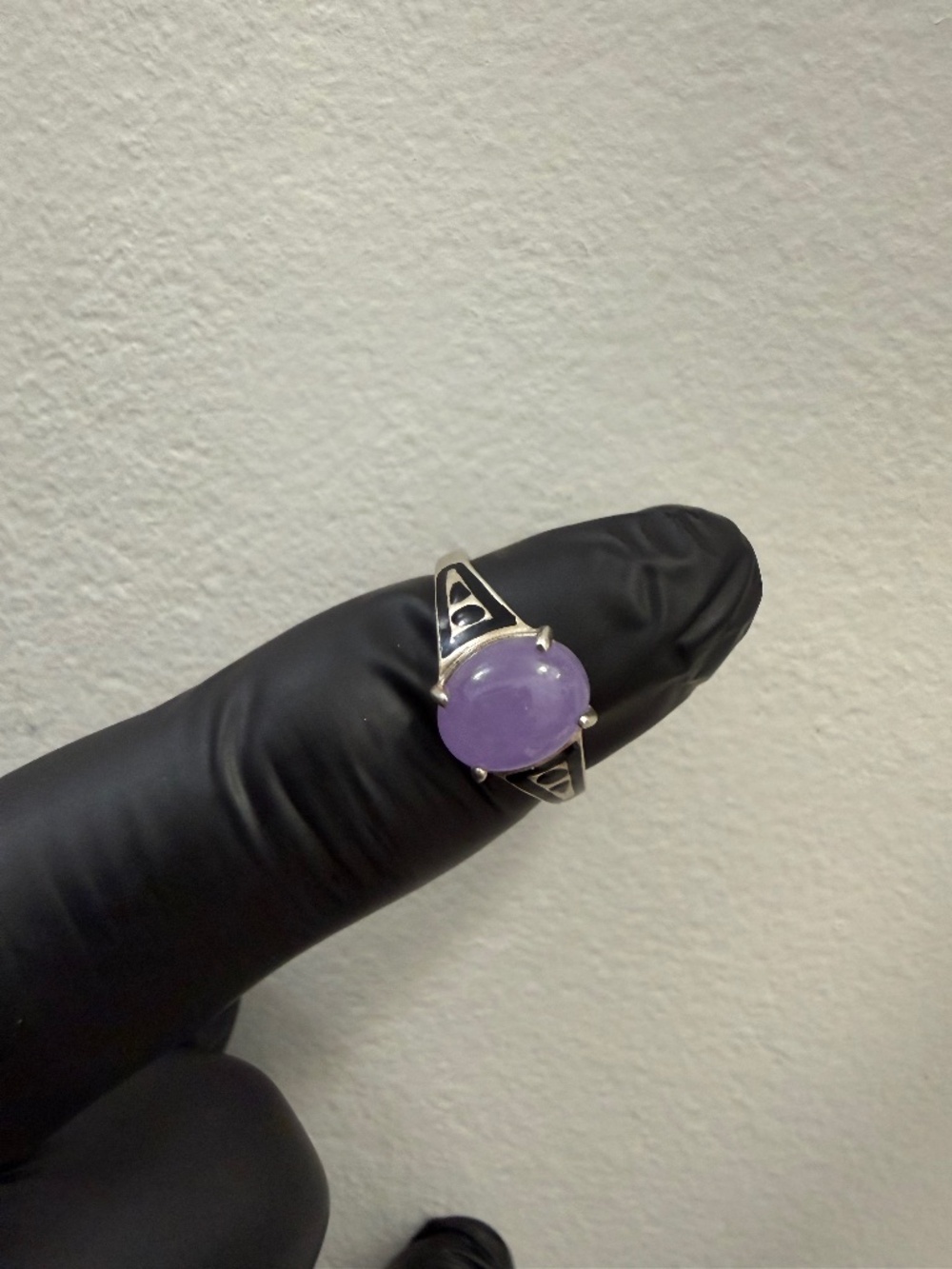Purple Stone Ring with Black Accents - Vintage Style